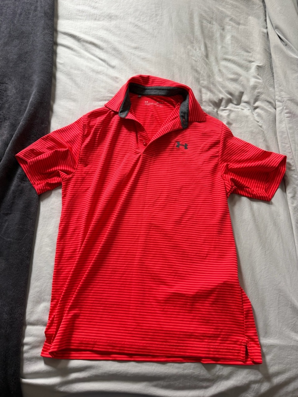 Under Armour Red Striped Performance Polo with Black Collar Accents